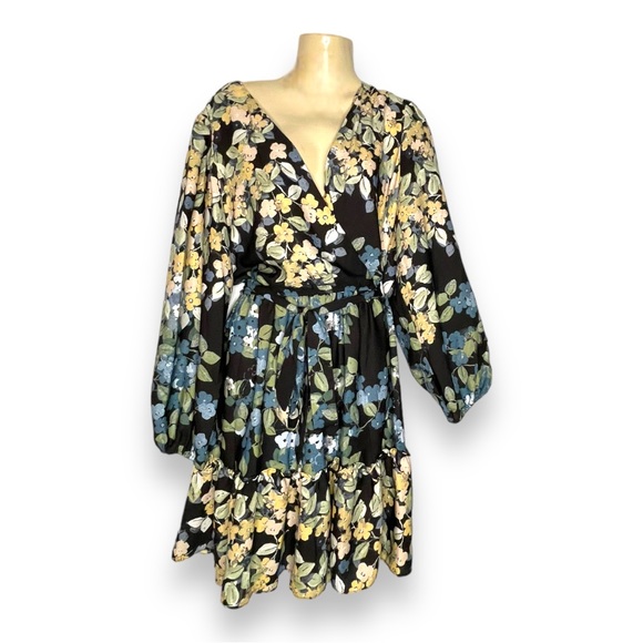 melonie Dresses Melonie Watercolor Floral Dress Puff Sleeve Tiered